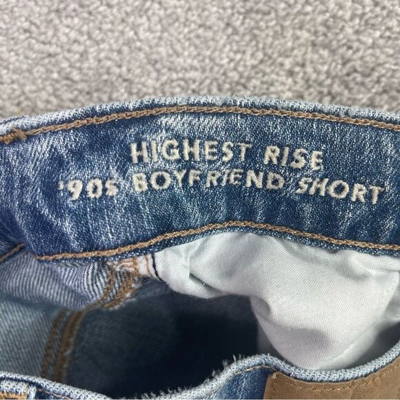 American Eagle 90's Boyfriend Denim Shorts Women's 00 Blue High Rise Ripped - Picture 4 of 9